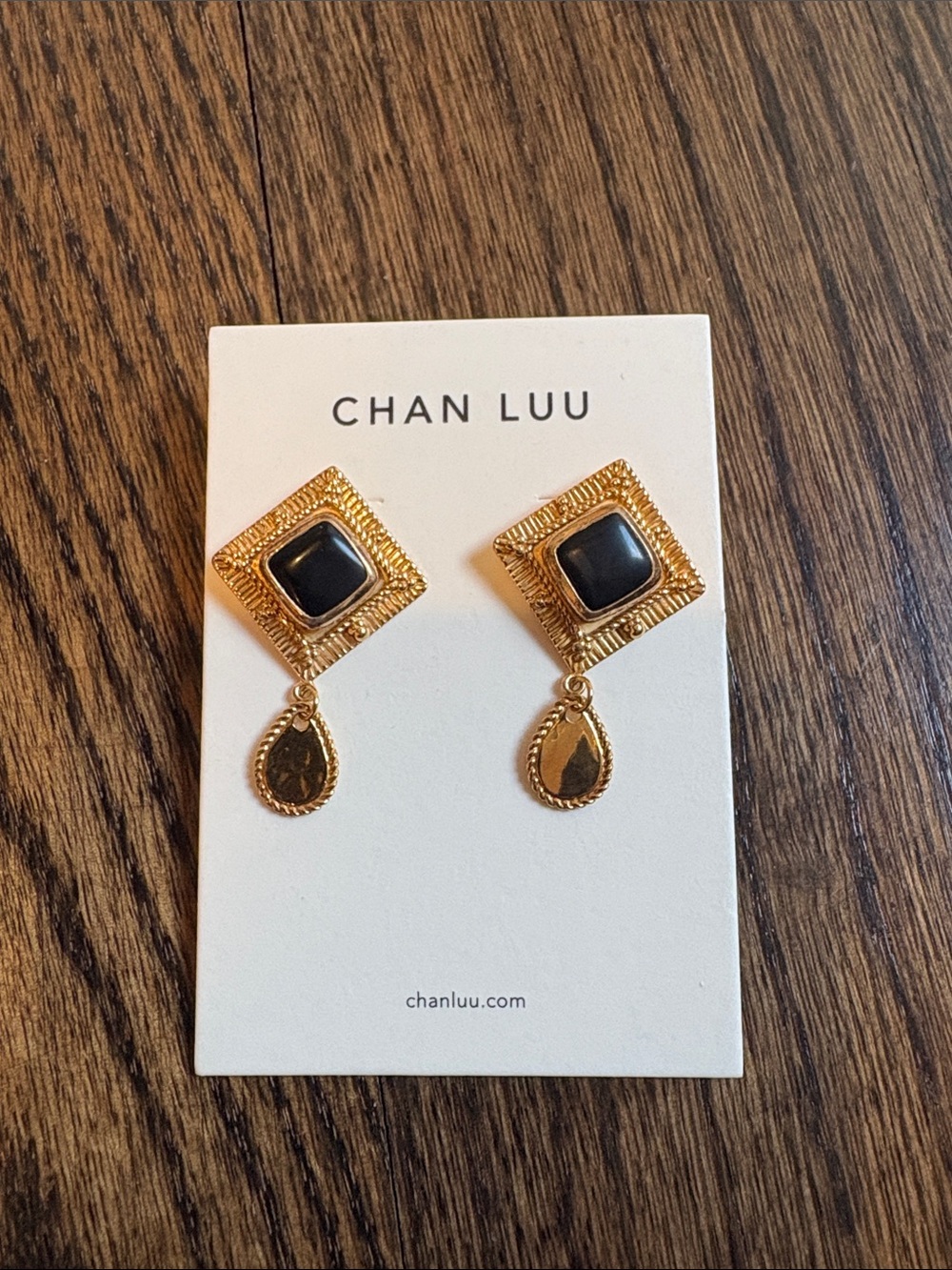 Chan Luu Gold Plated Black Onyx Dangle Earrings NWT - Picture 2 of 3